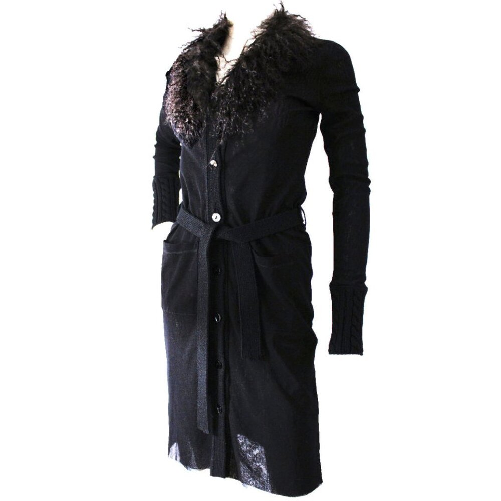Vintage JEAN PAUL GAULTIER SOLEIL Black Cardigan w/Detachable Fur Collar - Picture 6 of 10